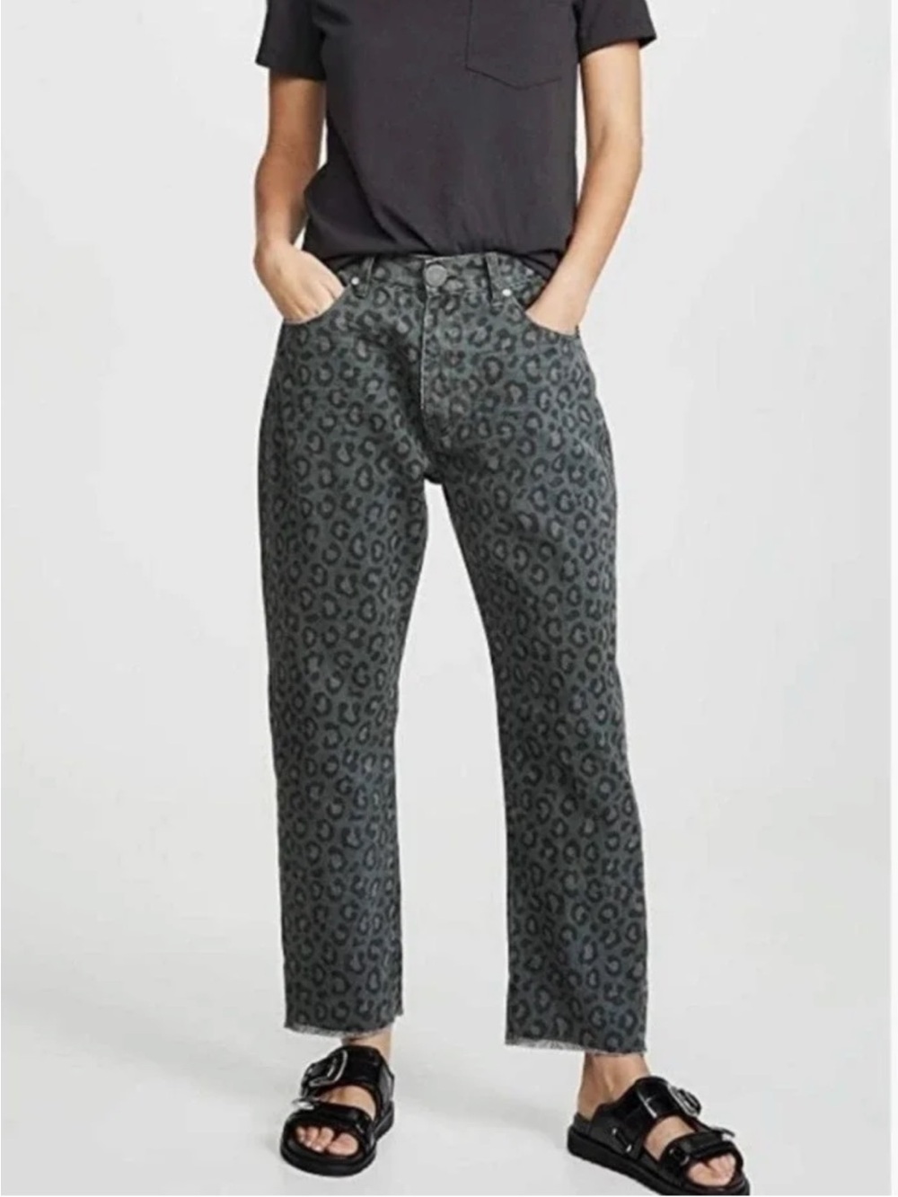 One Teaspoon Green Leopard Print Night Crawler Bandits Straight Leg Jeans sz 25